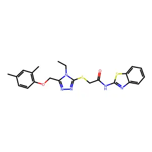 N-(1,3-benzothiazol-2-yl)-2-({5-[(2,4-dimethylphenoxy)methyl]-4-ethyl-4H-1,2,4-triazol-3-yl}sulfanyl)acetamide structure