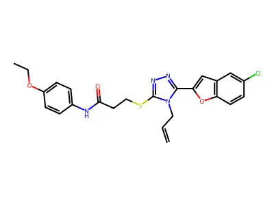 3-[[5-(5-chloro-1-benzofuran-2-yl)-4-prop-2-enyl-1,2,4-triazol-3-yl]sulfanyl]-N-(4-ethoxyphenyl)propanamide structure