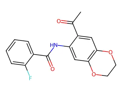 N-(7-acetyl-2,3-dihydro-1,4-benzodioxin-6-yl)-2-fluorobenzamide structure