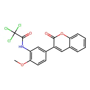2,2,2-trichloro-N-[2-methoxy-5-(2-oxochromen-3-yl)phenyl]acetamide structure