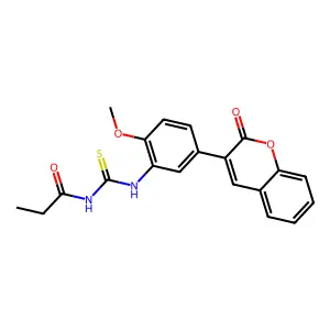 N-[[2-methoxy-5-(2-oxochromen-3-yl)phenyl]carbamothioyl]propanamide structure