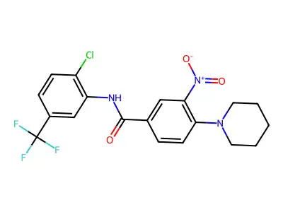 N-[2-chloro-5-(trifluoromethyl)phenyl]-3-nitro-4-piperidin-1-ylbenzamide structure