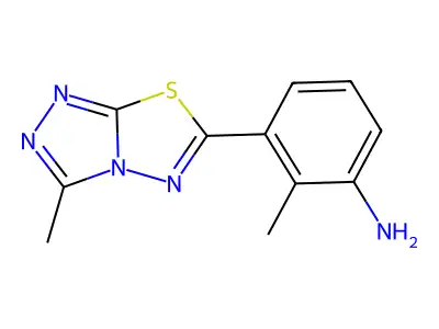 2-Methyl-3-(3-methyl-[1,2,4]triazolo[3,4-b]-[1,3,4]thiadiazol-6-yl)-phenylamine structure