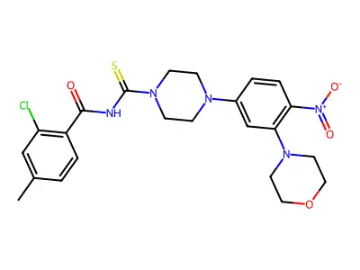 2-chloro-4-methyl-N-[4-(3-morpholin-4-yl-4-nitrophenyl)piperazine-1-carbothioyl]benzamide structure