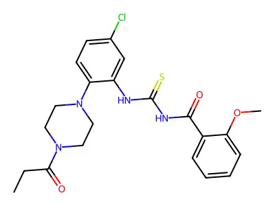 N-[[5-chloro-2-(4-propanoylpiperazin-1-yl)phenyl]carbamothioyl]-2-methoxybenzamide structure
