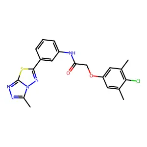 2-(4-chloro-3,5-dimethylphenoxy)-N-[3-(3-methyl-[1,2,4]triazolo[3,4-b][1,3,4]thiadiazol-6-yl)phenyl]acetamide structure