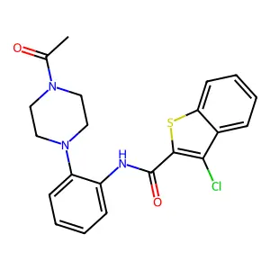 N-[2-(4-acetyl-1-piperazinyl)phenyl]-3-chloro-1-benzothiophene-2-carboxamide structure