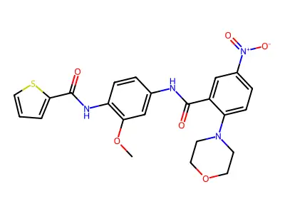 N-[2-methoxy-4-[(2-morpholin-4-yl-5-nitrobenzoyl)amino]phenyl]thiophene-2-carboxamide structure