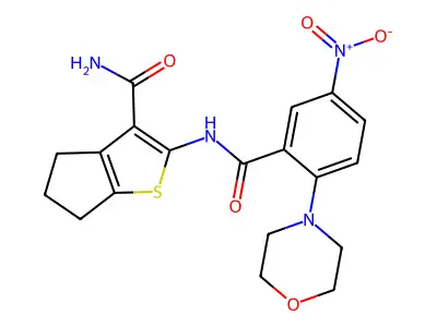 2-[(2-morpholin-4-yl-5-nitrobenzoyl)amino]-5,6-dihydro-4H-cyclopenta[b]thiophene-3-carboxamide structure