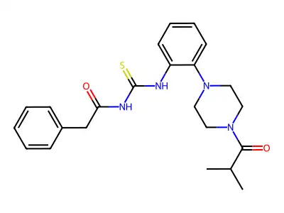N-({2-[4-(2-methylpropanoyl)piperazin-1-yl]phenyl}carbamothioyl)-2-phenylacetamide structure