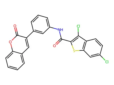 3,6-dichloro-N-[3-(2-oxo-2H-chromen-3-yl)phenyl]-1-benzothiophene-2-carboxamide structure