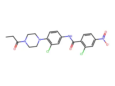 2-chloro-N-[3-chloro-4-(4-propanoylpiperazin-1-yl)phenyl]-4-nitrobenzamide structure