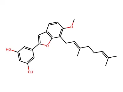 5-[7-(3,7-Dimethylocta-2,6-dienyl)-6-methoxy-1-benzofuran-2-yl]benzene-1,3-diol structure