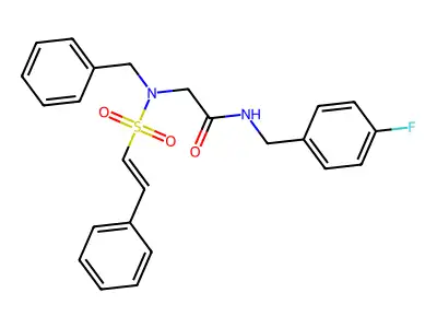 2-(N-benzyl-2-phenylethenesulfonamido)-N-[(4-fluorophenyl)methyl]acetamide structure