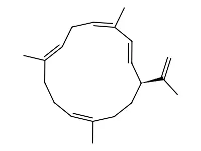(14S)-3,7,11-trimethyl-14-prop-1-en-2-ylcyclotetradeca-1,3,6,10-tetraene structure