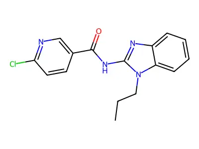 6-chloro-N-(1-propyl-1H-1,3-benzodiazol-2-yl)pyridine-3-carboxamide structure