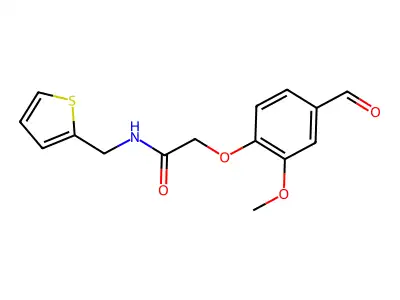 2-(4-formyl-2-methoxyphenoxy)-N-(thiophen-2-ylmethyl)acetamide structure