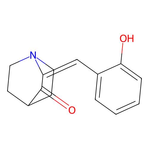 (E)-2-(2-hydroxybenzylidene)quinuclidin-3-one structure