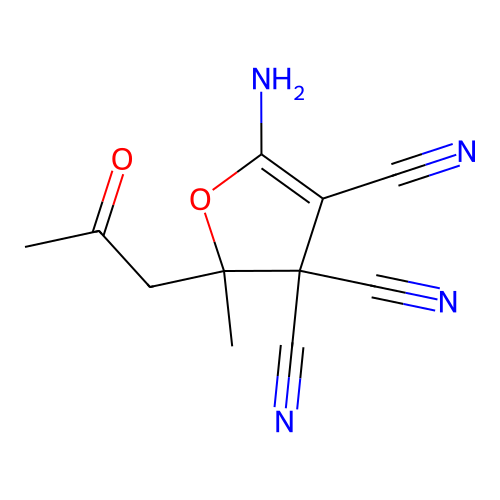 5-Amino-2-methyl-2-(2-oxopropyl)furan-3,3,4(2h)-tricarbonitrile structure