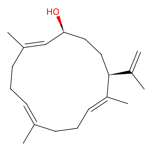 2,6,10-Cyclotetradecatrien-1-ol, 3,7,11-trimethyl-14-(1-methylethenyl)-, (1R,2E,6E,10E,14R)- structure