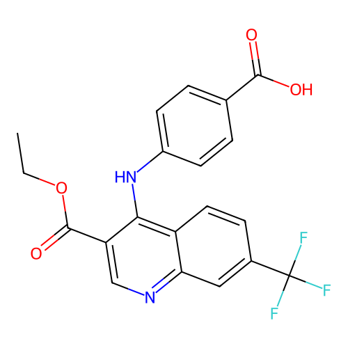 4-((3-(Ethoxycarbonyl)-7-(trifluoromethyl)quinolin-4-yl)amino)benzoic acid structure