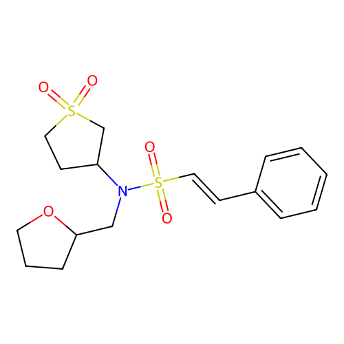 (E)-N-(1,1-dioxothiolan-3-yl)-N-(oxolan-2-ylmethyl)-2-phenylethenesulfonamide structure