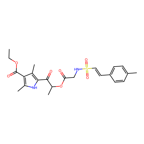 ethyl 2,4-dimethyl-5-[2-({2-[2-(4-methylphenyl)ethenesulfonamido]acetyl}oxy)propanoyl]-1H-pyrrole-3-carboxylate structure