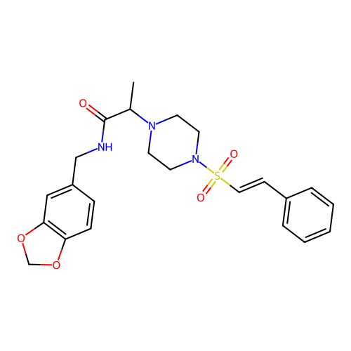 N-(benzo[1,3]dioxol-5-ylmethyl)-2-[4-(2-phenylethenylsulfonyl)piperazin-1-yl]propanamide structure
