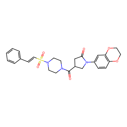 1-(2,3-dihydro-1,4-benzodioxin-6-yl)-4-[4-(2-phenylethenesulfonyl)piperazine-1-carbonyl]pyrrolidin-2-one structure