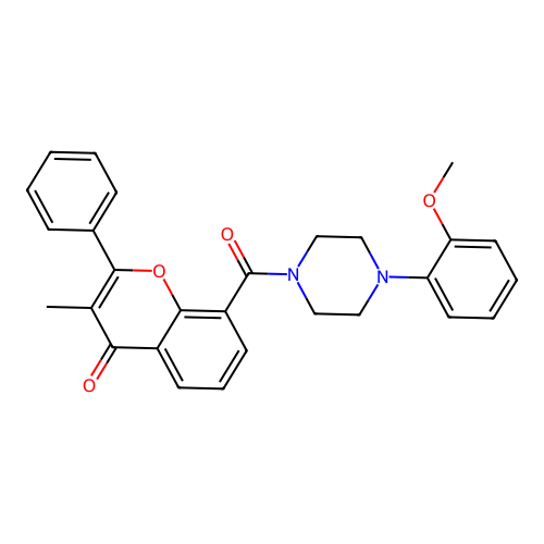 8-(4-(2-methoxyphenyl)piperazine-1-carbonyl)-3-methyl-2-phenyl-4H-chromen-4-one structure