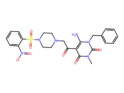 6-amino-1-benzyl-3-methyl-5-[2-[4-(2-nitrophenyl)sulfonylpiperazin-1-yl]acetyl]pyrimidine-2,4-dione structure
