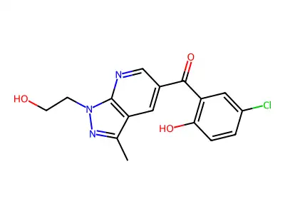 4-chloro-2-[1-(2-hydroxyethyl)-3-methyl-1H-pyrazolo[3,4-b]pyridine-5-carbonyl]phenol structure
