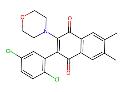 2-(2,5-dichlorophenyl)-6,7-dimethyl-3-(morpholin-4-yl)-1,4-dihydronaphthalene-1,4-dione structure