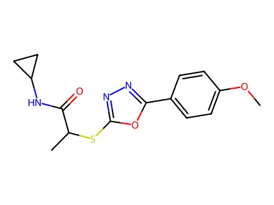 N-cyclopropyl-2-[[5-(4-methoxyphenyl)-1,3,4-oxadiazol-2-yl]sulfanyl]propanamide structure