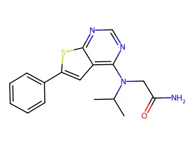 2-[(6-Phenylthieno[2,3-d]pyrimidin-4-yl)-propan-2-ylamino]acetamide structure