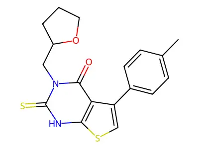 2-mercapto-5-(4-methylphenyl)-3-(tetrahydrofuran-2-ylmethyl)thieno[2,3-d]pyrimidin-4(3H)-one structure