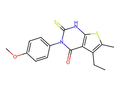 5-ethyl-3-(4-methoxyphenyl)-6-methyl-2-sulfanyl-3H,4H-thieno[2,3-d]pyrimidin-4-one structure
