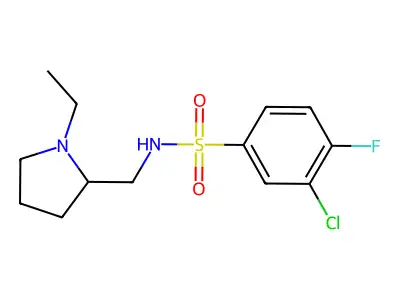 3-chloro-N-[(1-ethylpyrrolidin-2-yl)methyl]-4-fluorobenzenesulfonamide structure