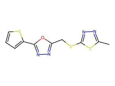 2-[(5-methyl-1,3,4-thiadiazol-2-yl)sulfanylmethyl]-5-thiophen-2-yl-1,3,4-oxadiazole structure