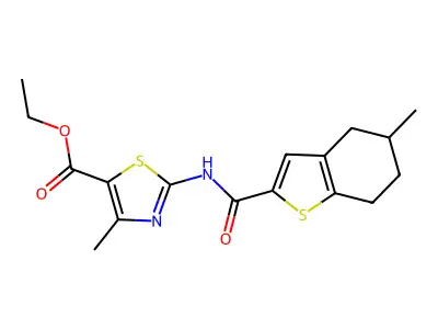 Ethyl 4-methyl-2-(5-methyl-4,5,6,7-tetrahydrobenzo[b]thiophene-2-carboxamido)thiazole-5-carboxylate structure