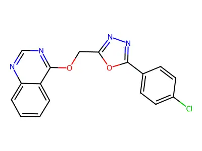2-(4-Chlorophenyl)-5-((quinazolin-4-yloxy)methyl)-1,3,4-oxadiazole structure