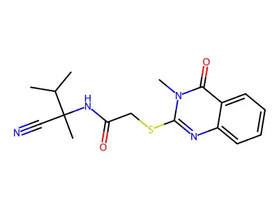 N-(2-cyano-3-methylbutan-2-yl)-2-(3-methyl-4-oxoquinazolin-2-yl)sulfanylacetamide structure