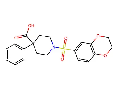 1-(2,3-dihydro-1,4-benzodioxine-6-sulfonyl)-4-phenylpiperidine-4-carboxylic acid structure