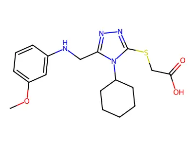 2-[(4-cyclohexyl-5-{[(3-methoxyphenyl)amino]methyl}-4H-1,2,4-triazol-3-yl)sulfanyl]acetic acid structure