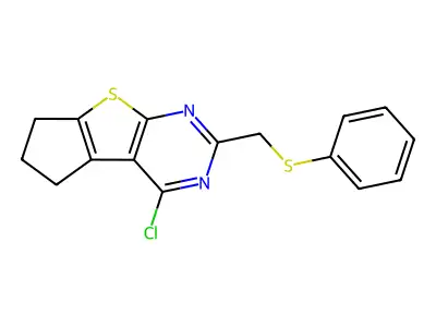 12-chloro-10-[(phenylsulfanyl)methyl]-7-thia-9,11-diazatricyclo[6.4.0.0,2,6]dodeca-1(12),2(6),8,10-tetraene structure