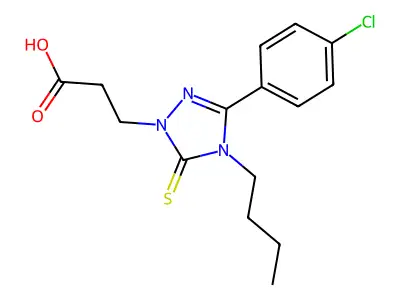 3-[4-butyl-3-(4-chlorophenyl)-5-thioxo-4,5-dihydro-1H-1,2,4-triazol-1-yl]propanoic acid structure