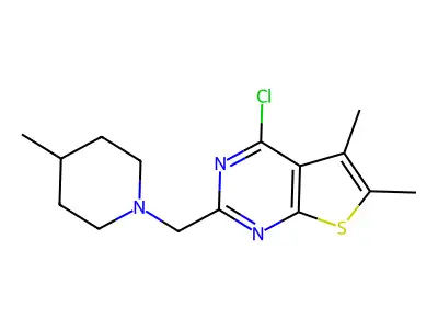 1-({4-Chloro-5,6-dimethylthieno[2,3-d]pyrimidin-2-yl}methyl)-4-methylpiperidine structure