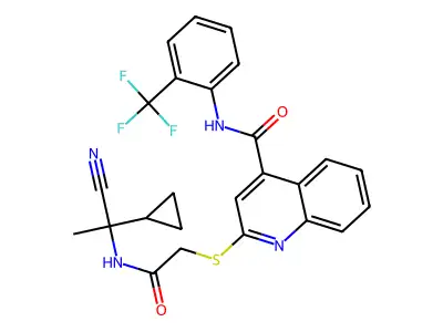 2-({[(1-cyano-1-cyclopropylethyl)carbamoyl]methyl}sulfanyl)-N-[2-(trifluoromethyl)phenyl]quinoline-4-carboxamide structure