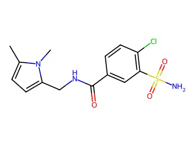 4-chloro-N-((1,5-dimethyl-1H-pyrrol-2-yl)methyl)-3-sulfamoylbenzamide structure