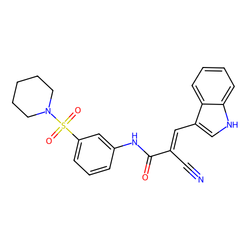 2-cyano-3-(1H-indol-3-yl)-N-[3-(piperidine-1-sulfonyl)phenyl]prop-2-enamide structure